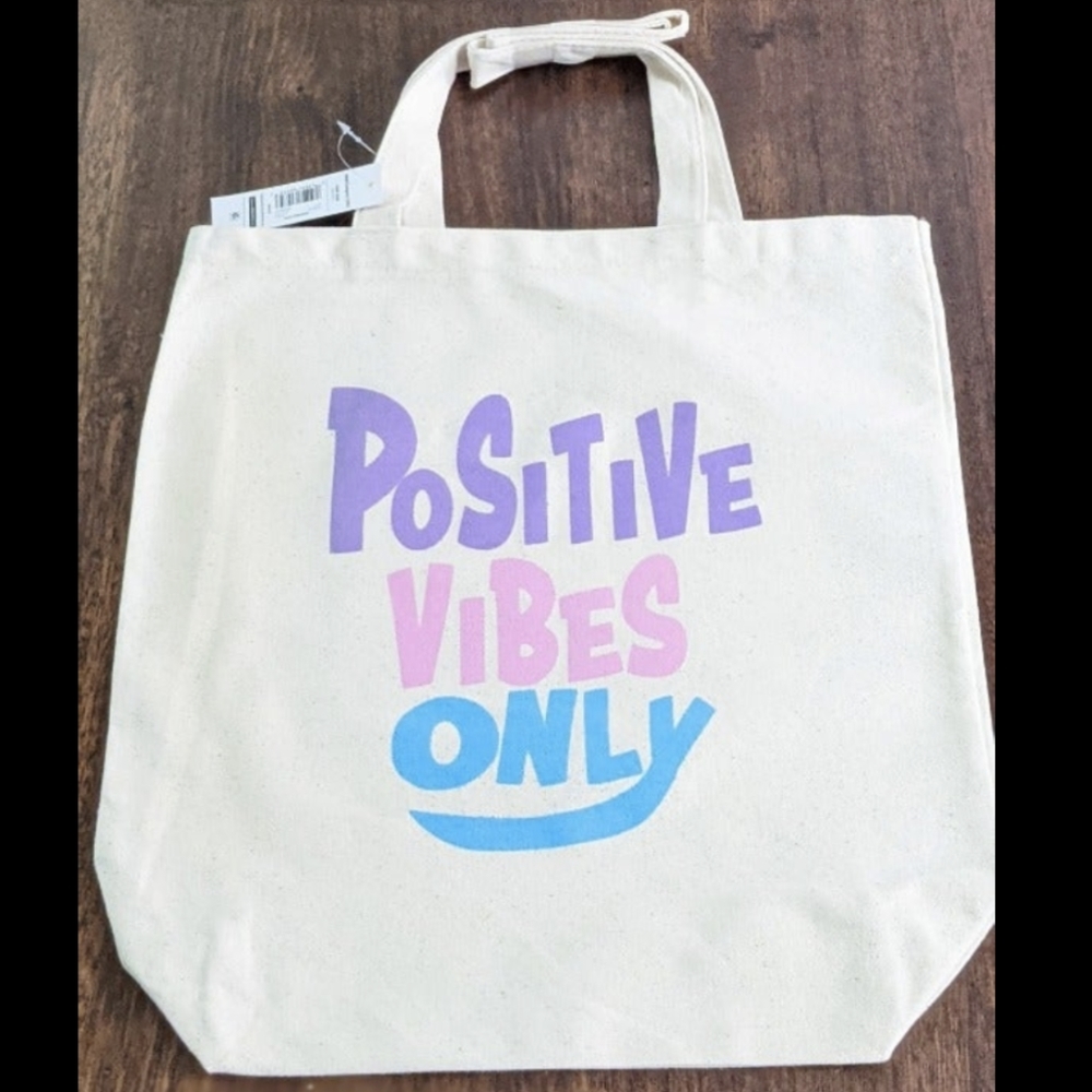 POSITIVE VIBES ONLY CANVAS TOTE BAG, NWT